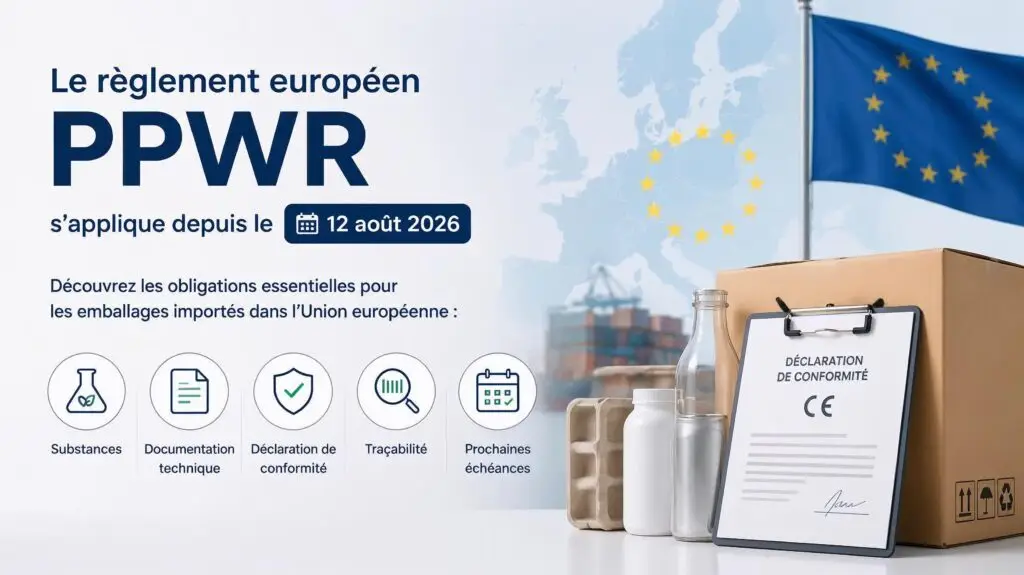 Infographie sur le règlement européen PPWR et les emballages importés dans l'UE